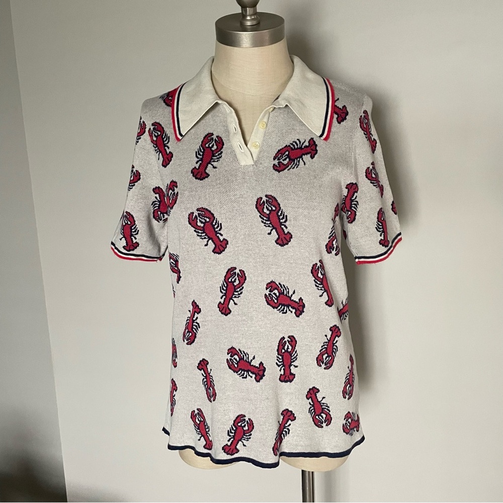 J. Crew The Reeds lobster print short sleeve polo sweater size L